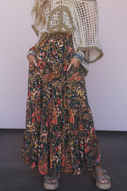 The Nest Happy Tiers Maxi Skirt - Coral Multi