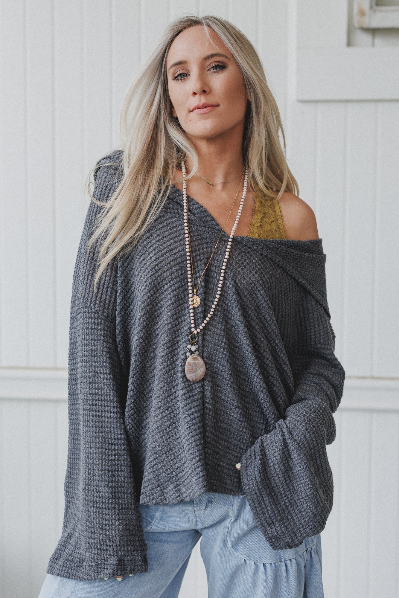 The Nest Serene Textured Top - Charcoal