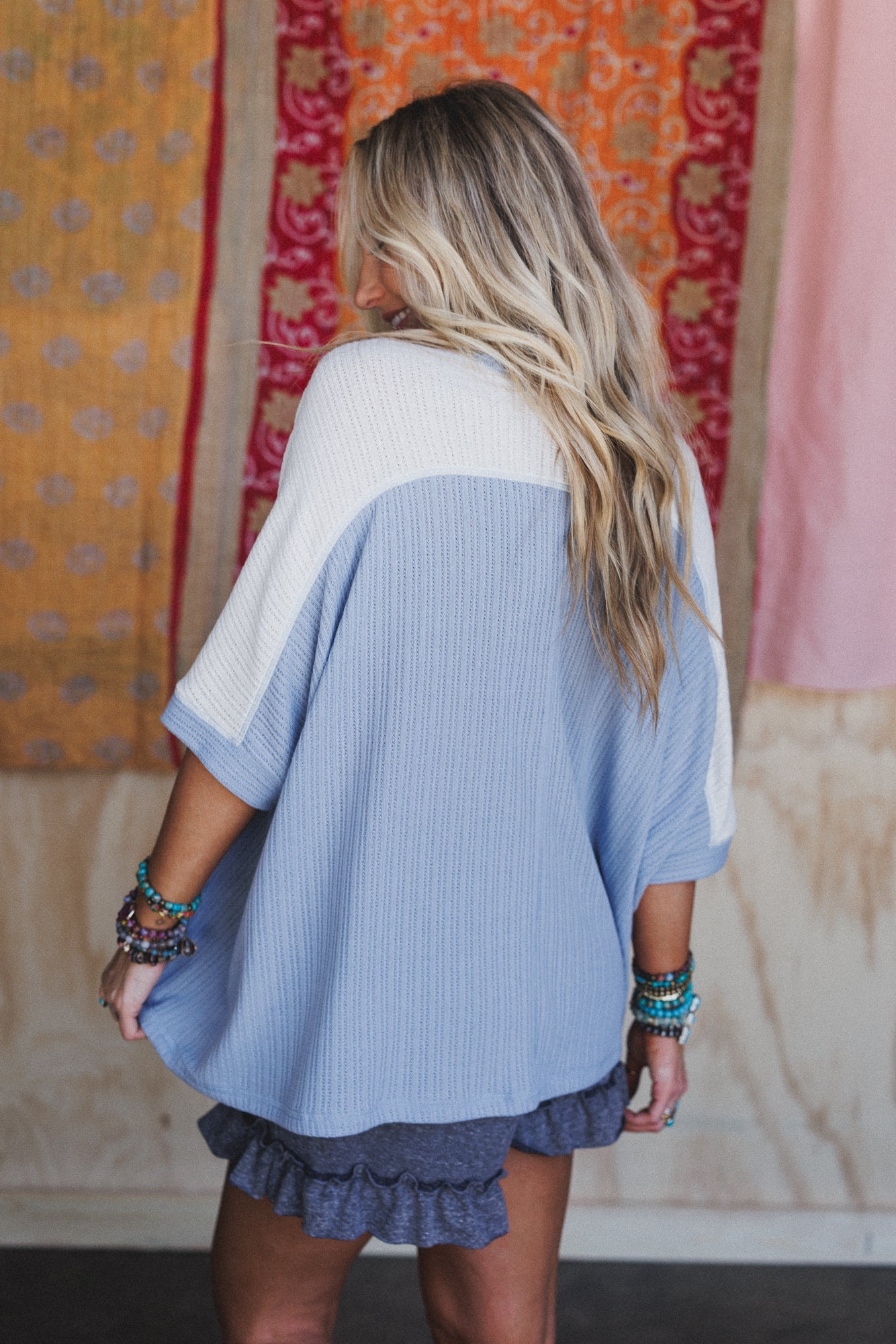 The Nest Wild At Heart Contrast Top - Off White Chambray