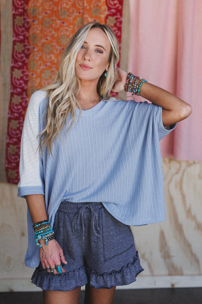 The Nest Wild At Heart Contrast Top - Off White Chambray
