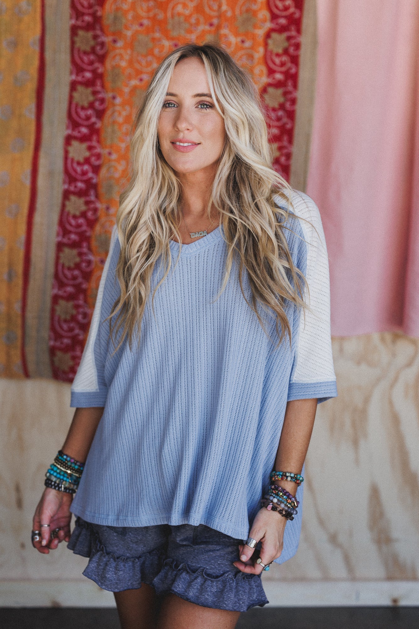 The Nest Wild At Heart Contrast Top - Off White Chambray