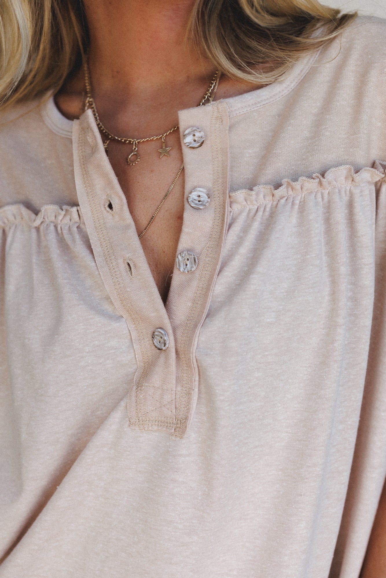 The Nest Sunset Ruffle Top - Taupe