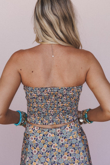 The Nest Dream In Flowers Tube Top - Navy Seafoam
