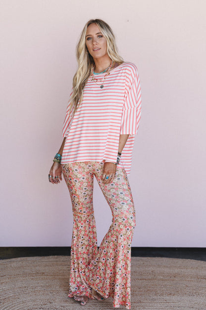 The Nest Dream in Flowers Flare Pants - Peach Coral
