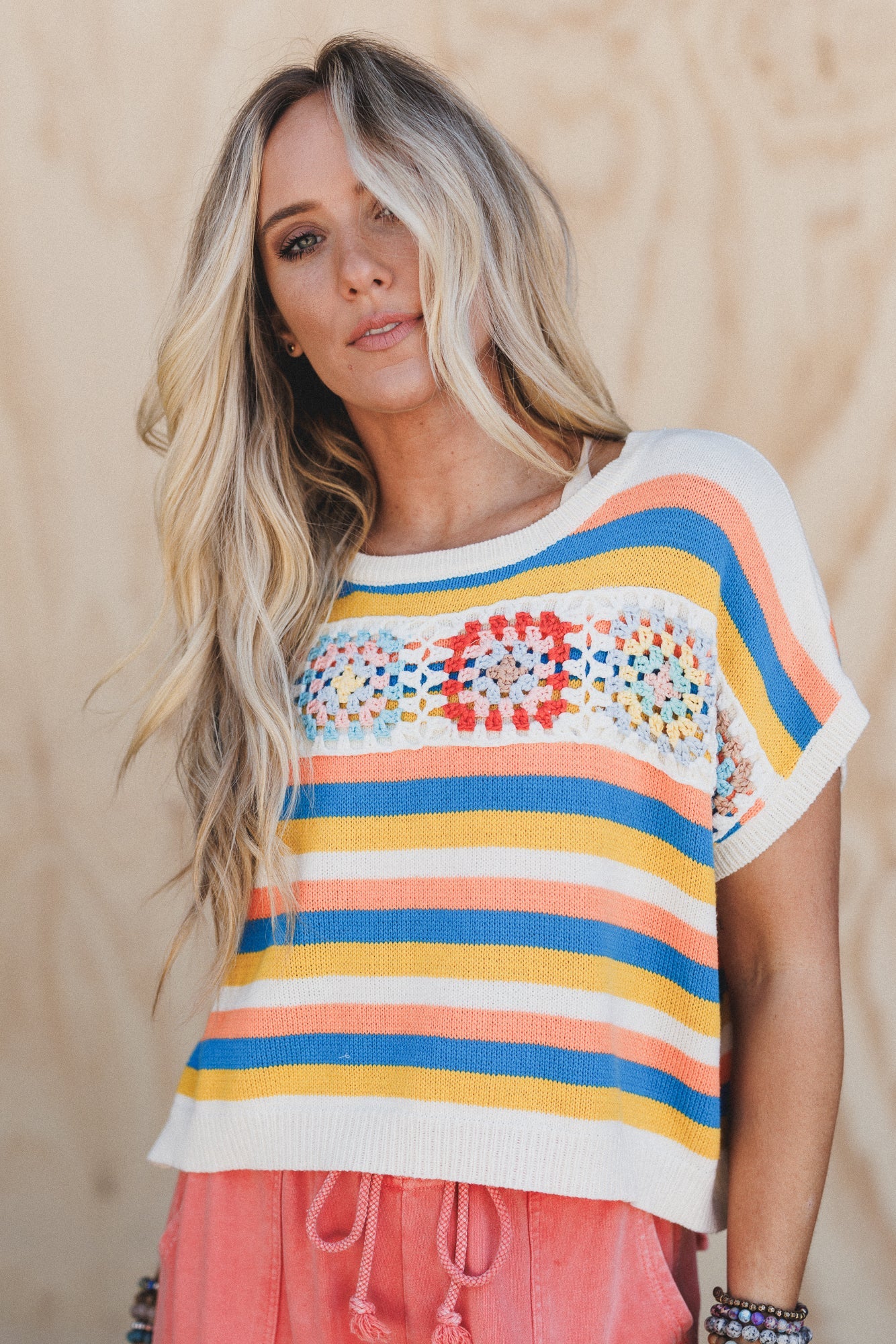 Neon Sundown Striped Crochet Top - Multi
