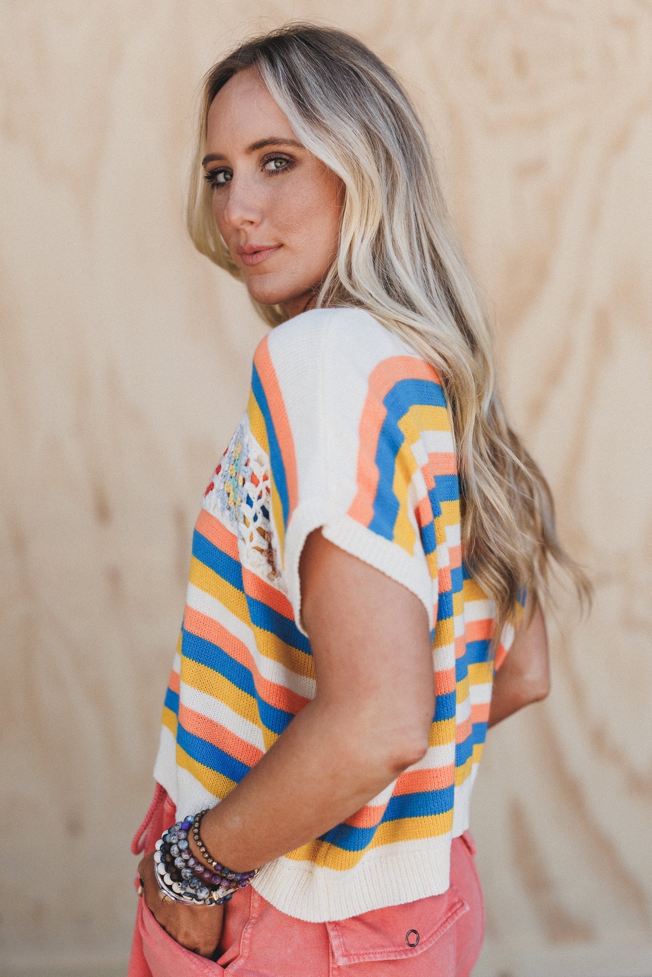 Neon Sundown Striped Crochet Top - Multi