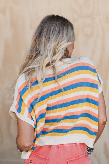 Neon Sundown Striped Crochet Top - Multi