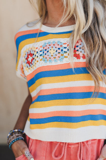 Neon Sundown Striped Crochet Top - Multi