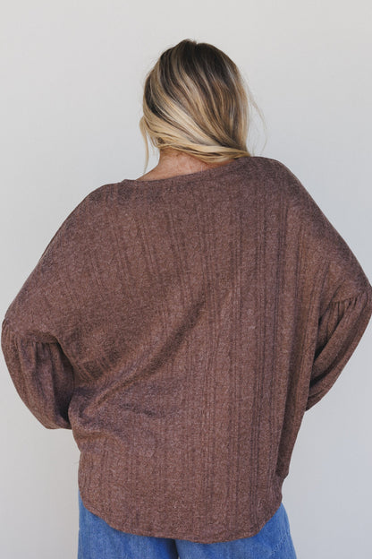 The Nest Sweet Heart Balloon Sleeve Knit Sweater - Choco