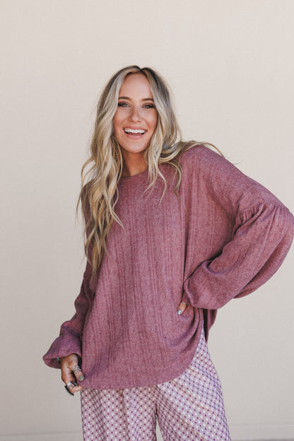 The Nest Sweet Heart Balloon Sleeve Knit Sweater - Mulberry