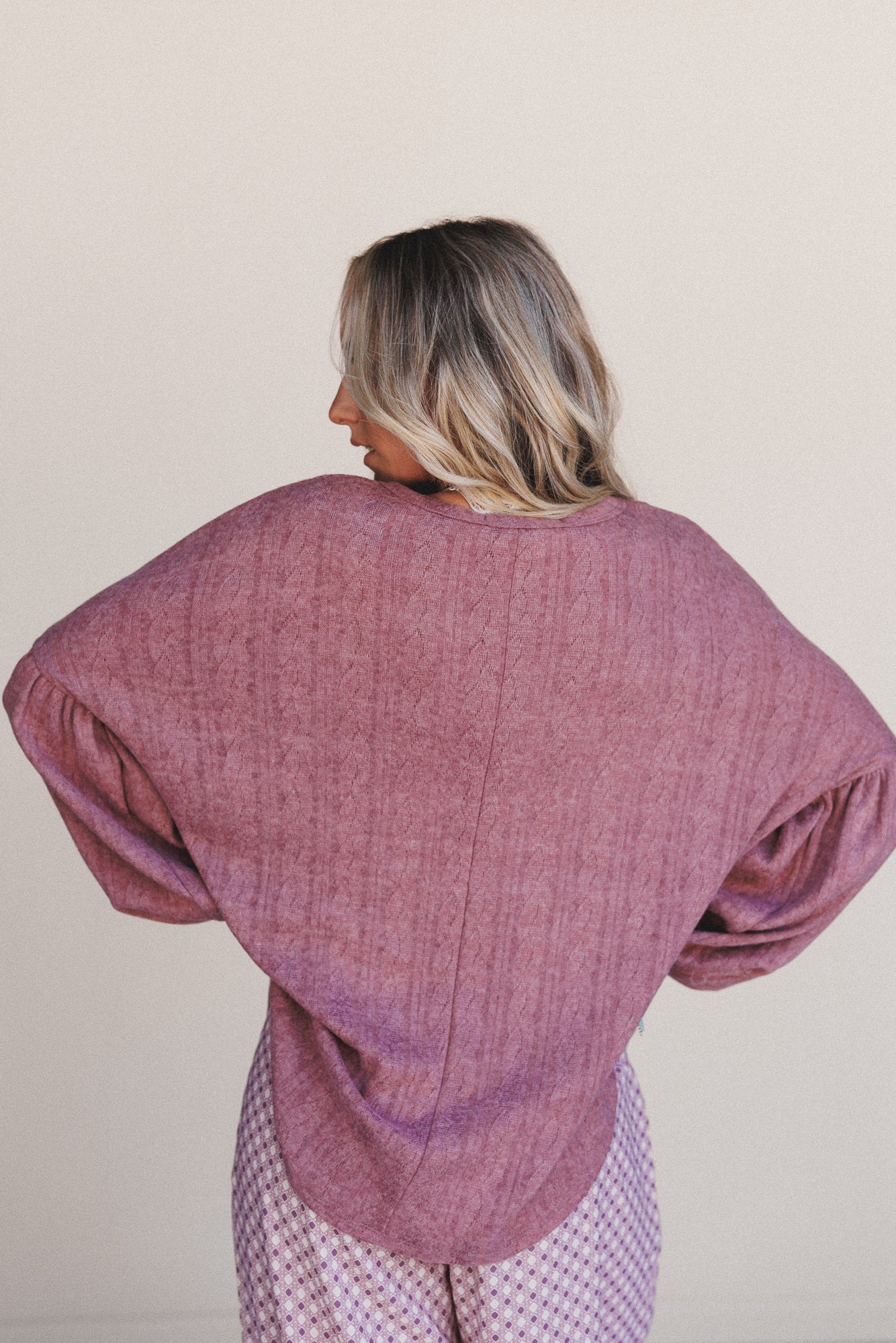 The Nest Sweet Heart Balloon Sleeve Knit Sweater - Mulberry