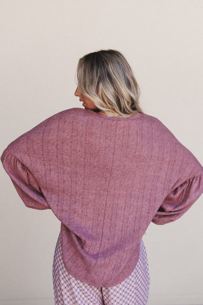 The Nest Sweet Heart Balloon Sleeve Knit Sweater - Mulberry