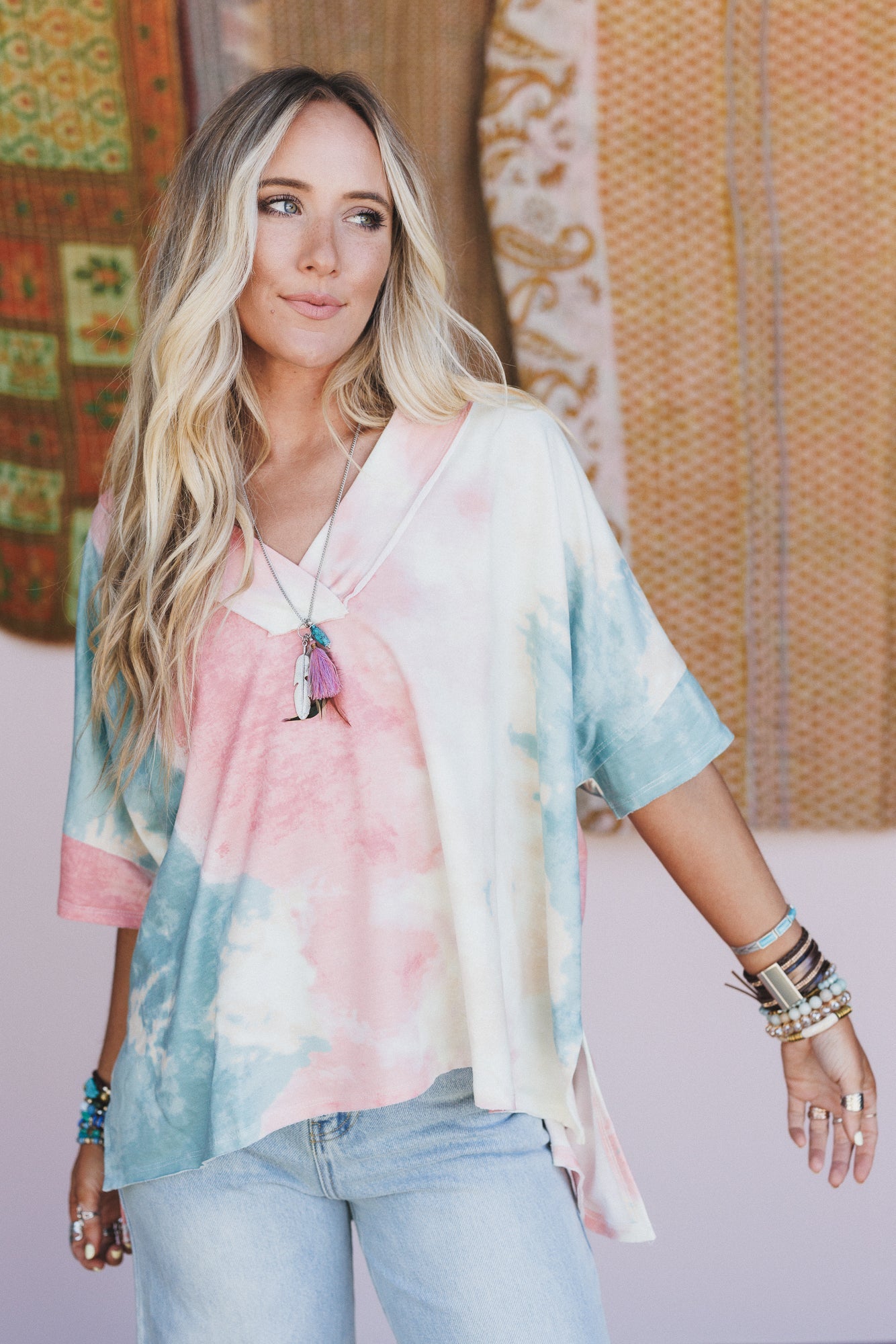 The Nest On The Go V Neck Essential Tee - Tie Dye