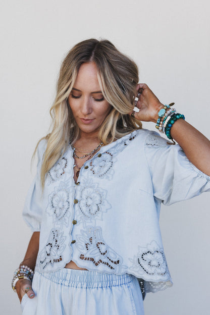 Leticia Embroidered 2 Piece Bundle - Denim