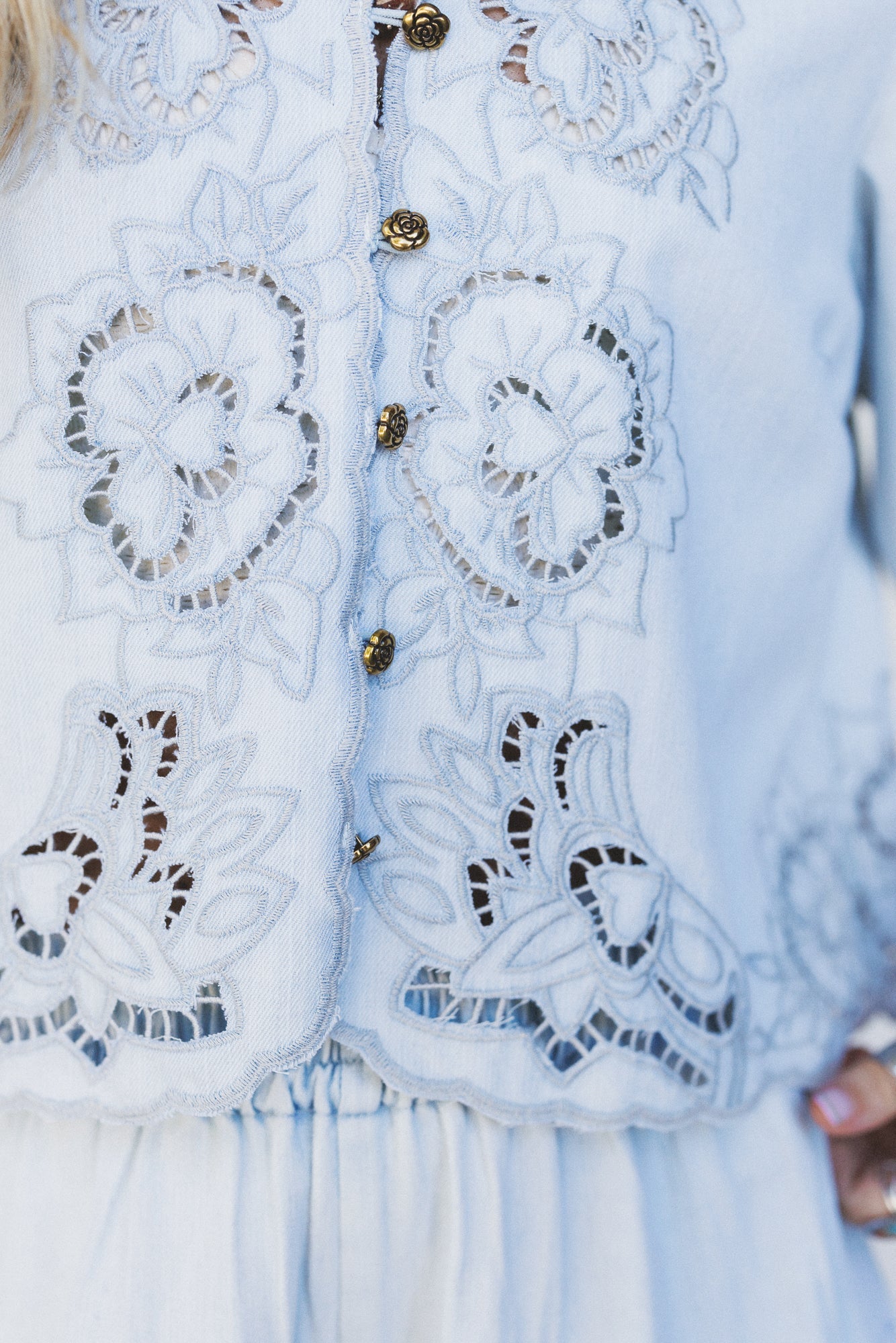 Leticia Embroidered Eyelet Top - Denim