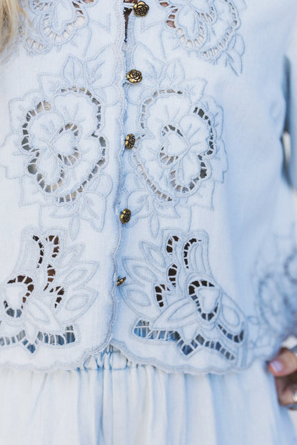 Leticia Embroidered Eyelet Top - Denim
