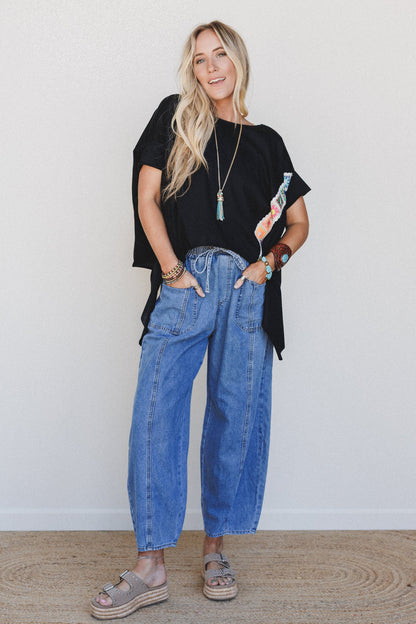 Sudden Spark Drawstring Barrel Jeans - Denim