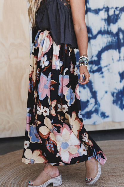 Mirra Floral Maxi Skirt - Black