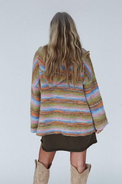 Shanae Striped Hoodie Cardigan - Blue Multi