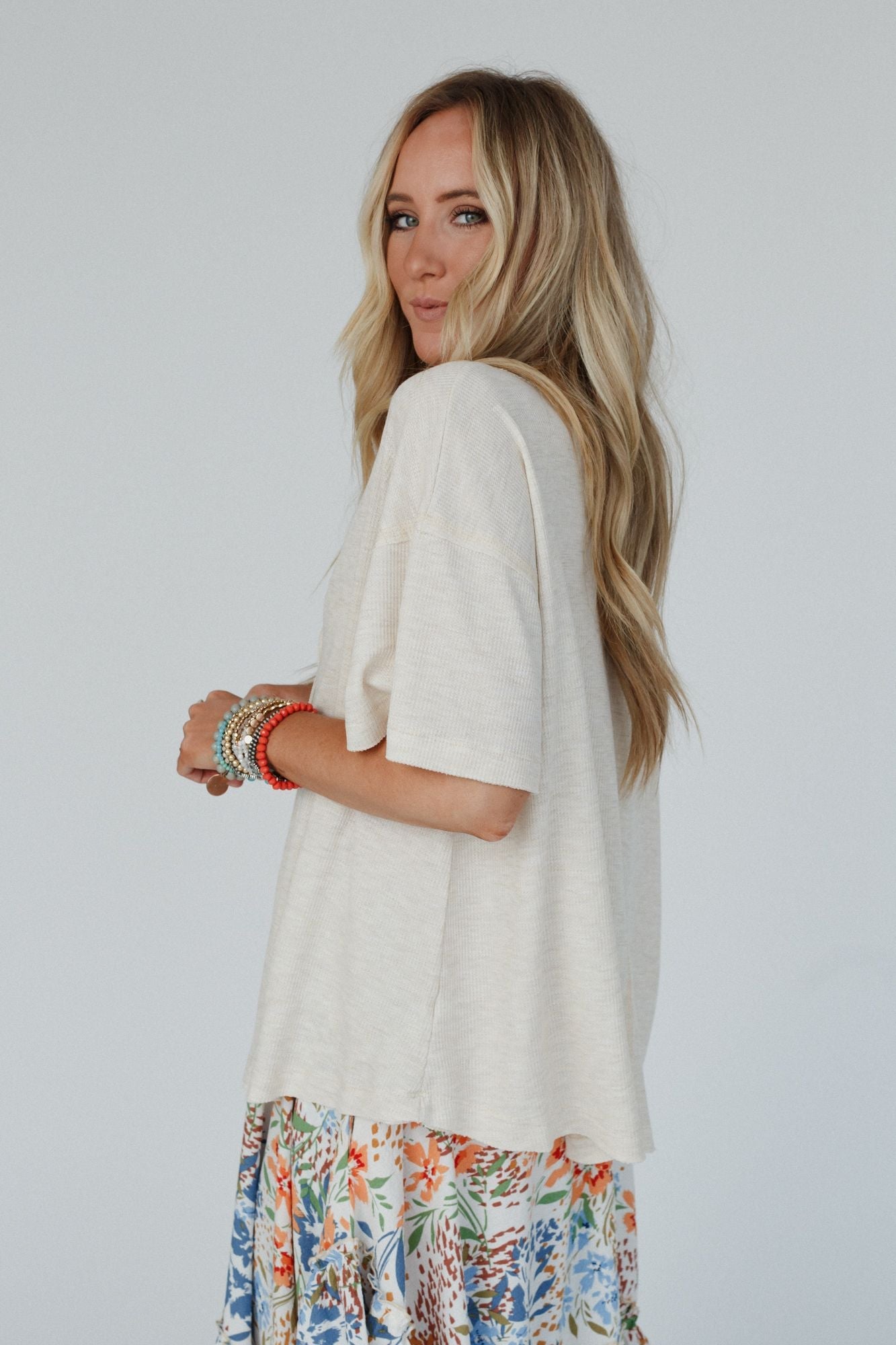 The Nest Soft Plume Henley Top - Oatmeal