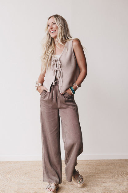 Out And About Drawstring Pants - Mocha