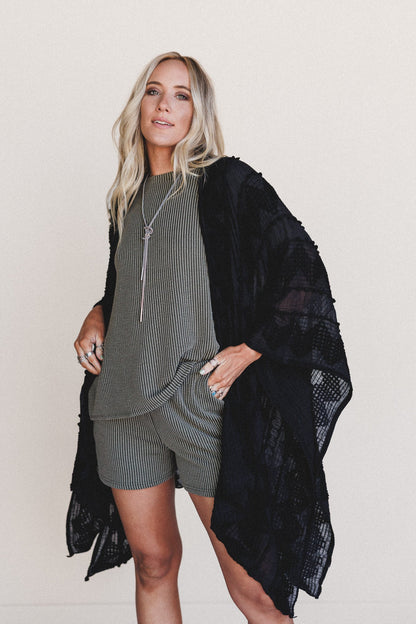 Bali Embroidered Kimono - Black