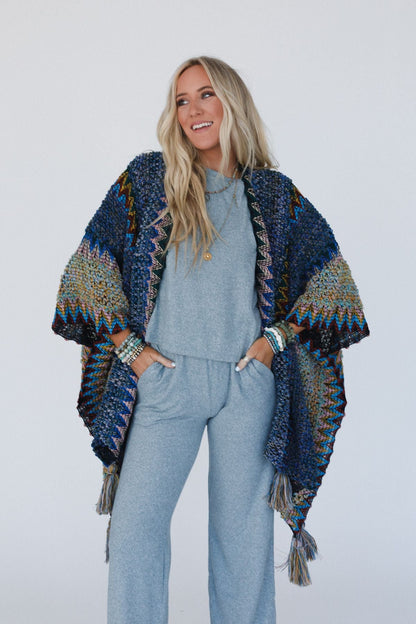 Desert Dreams Crochet Ruana - Cobalt