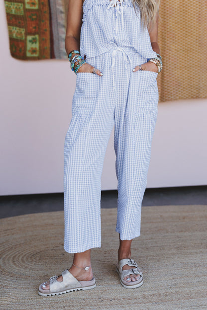 Bayside Gingham Print Pants - Blue