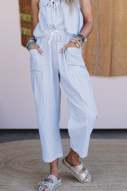 Bayside Gingham Print Pants - Blue
