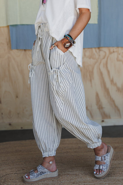 Sunday Social Striped Drawstring Joggers - Oatmeal