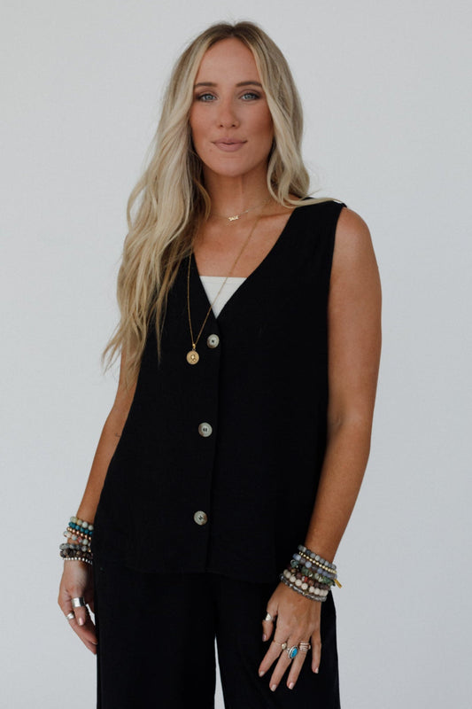 Salt Air Button Vest - Black