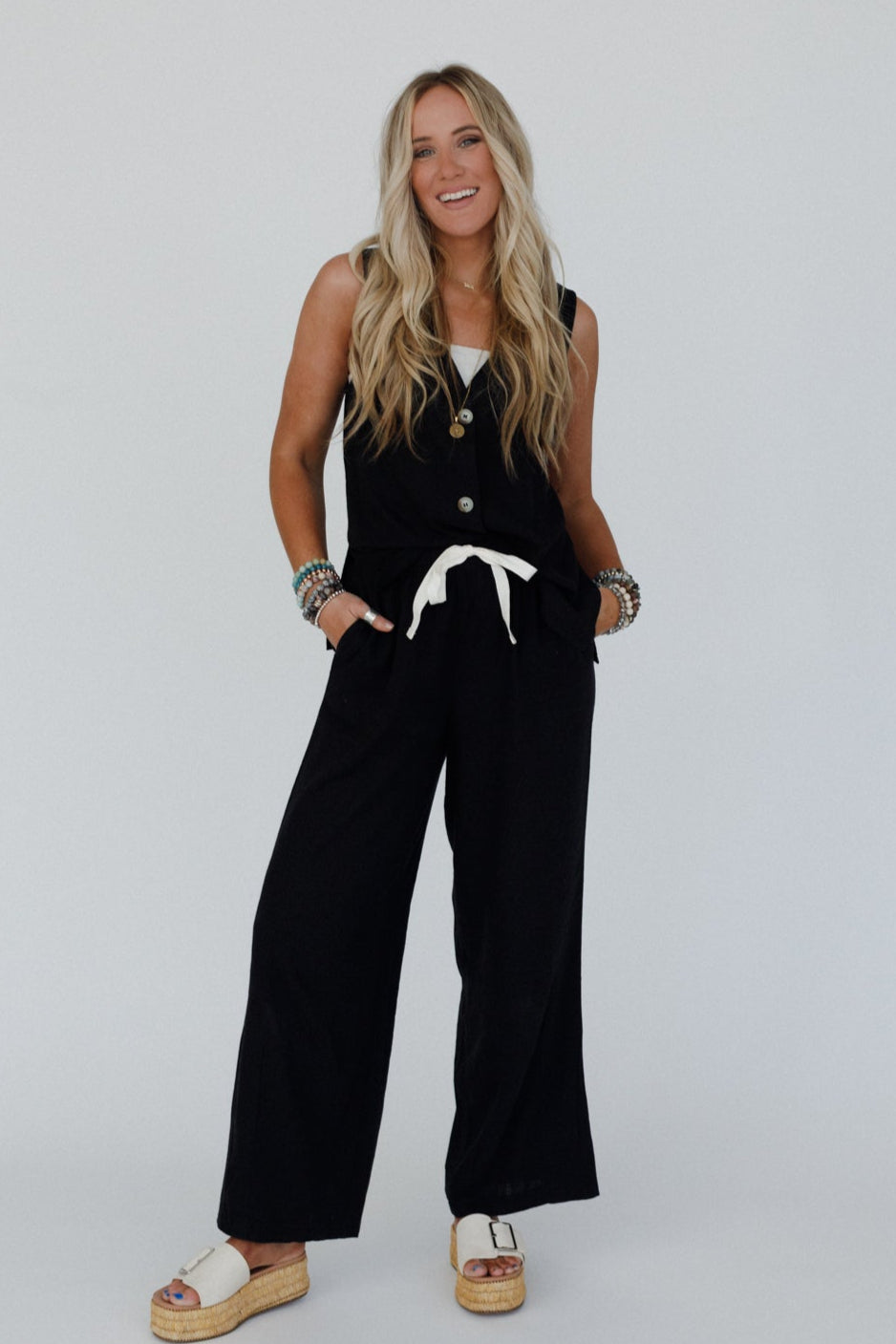 Salt Air Button Vest - Black