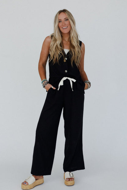 Salt Air Button Vest - Black