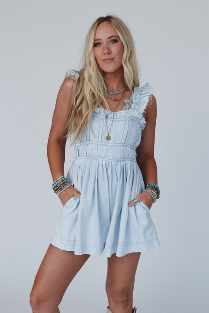 Dazzle In Denim Romper - Light Denim
