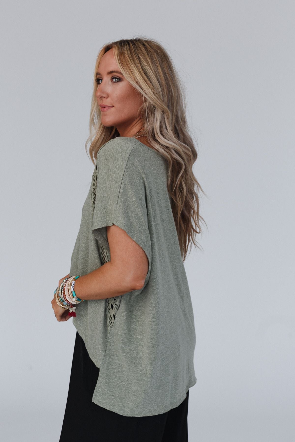 The Nest Camden Lace V Neck Top - Olive