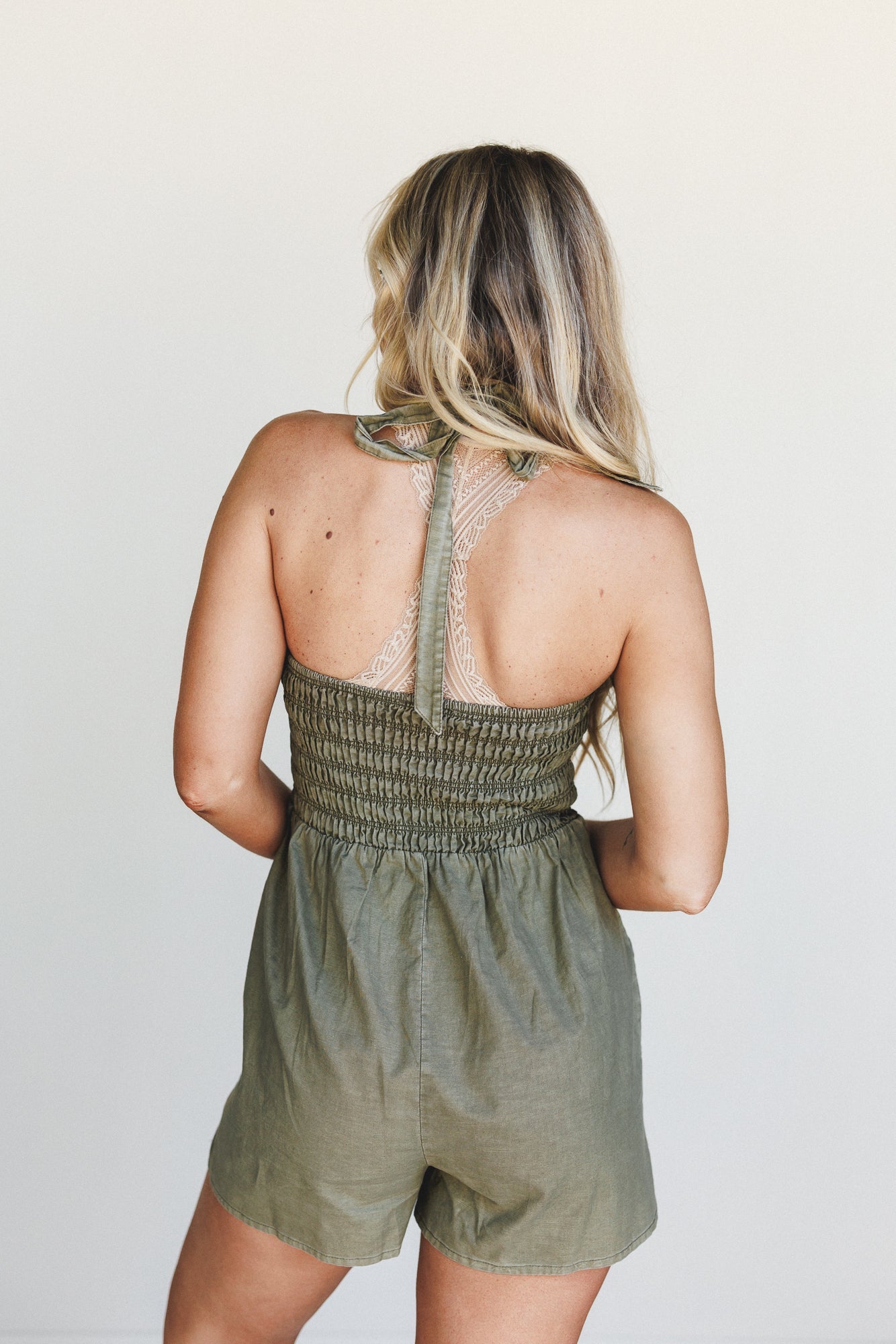 Ramona Smocked Romper - Olive