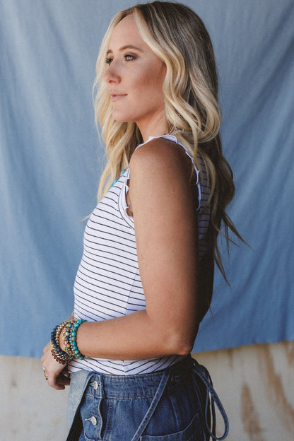 Abbie Striped Ruffle Top - White
