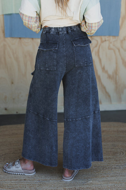The Nest Cargo Cascade Wide Leg Pants - Ash Black