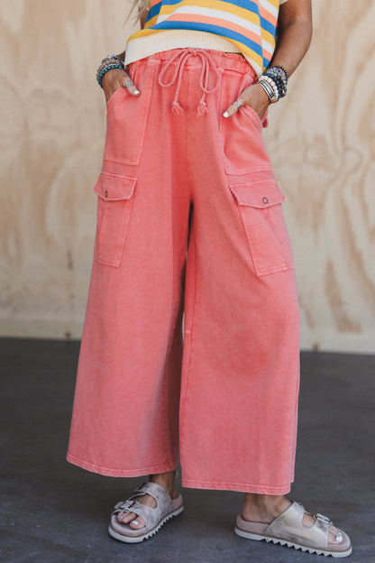The Nest Cargo Cascade Wide Leg Pants - Carnation