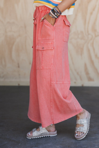 The Nest Cargo Cascade Wide Leg Pants - Carnation
