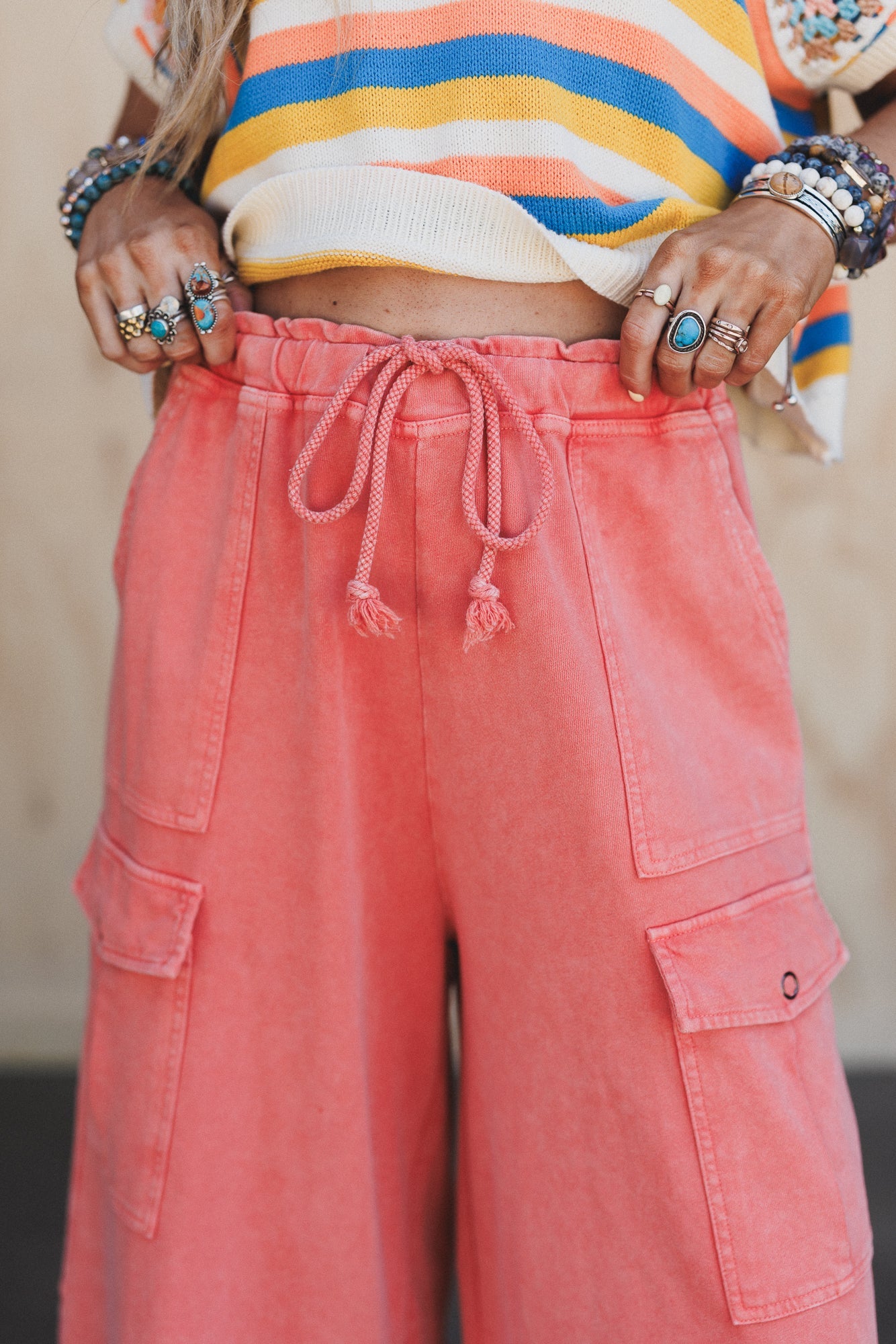 The Nest Cargo Cascade Wide Leg Pants - Carnation