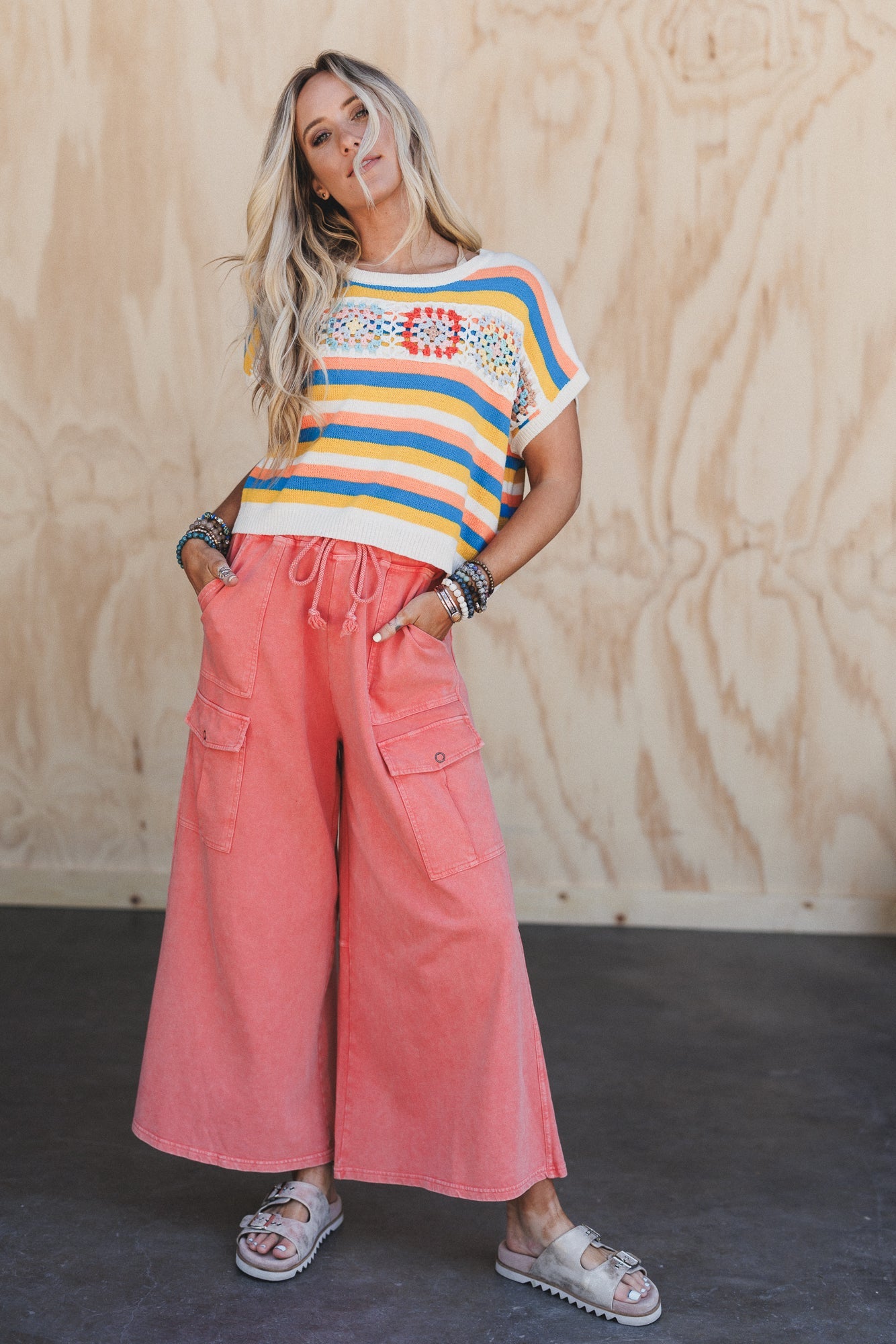 The Nest Cargo Cascade Wide Leg Pants - Carnation