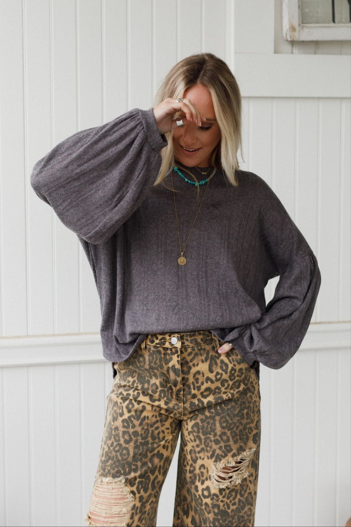 The Nest Sweet Heart Balloon Sleeve Knit Sweater - Black