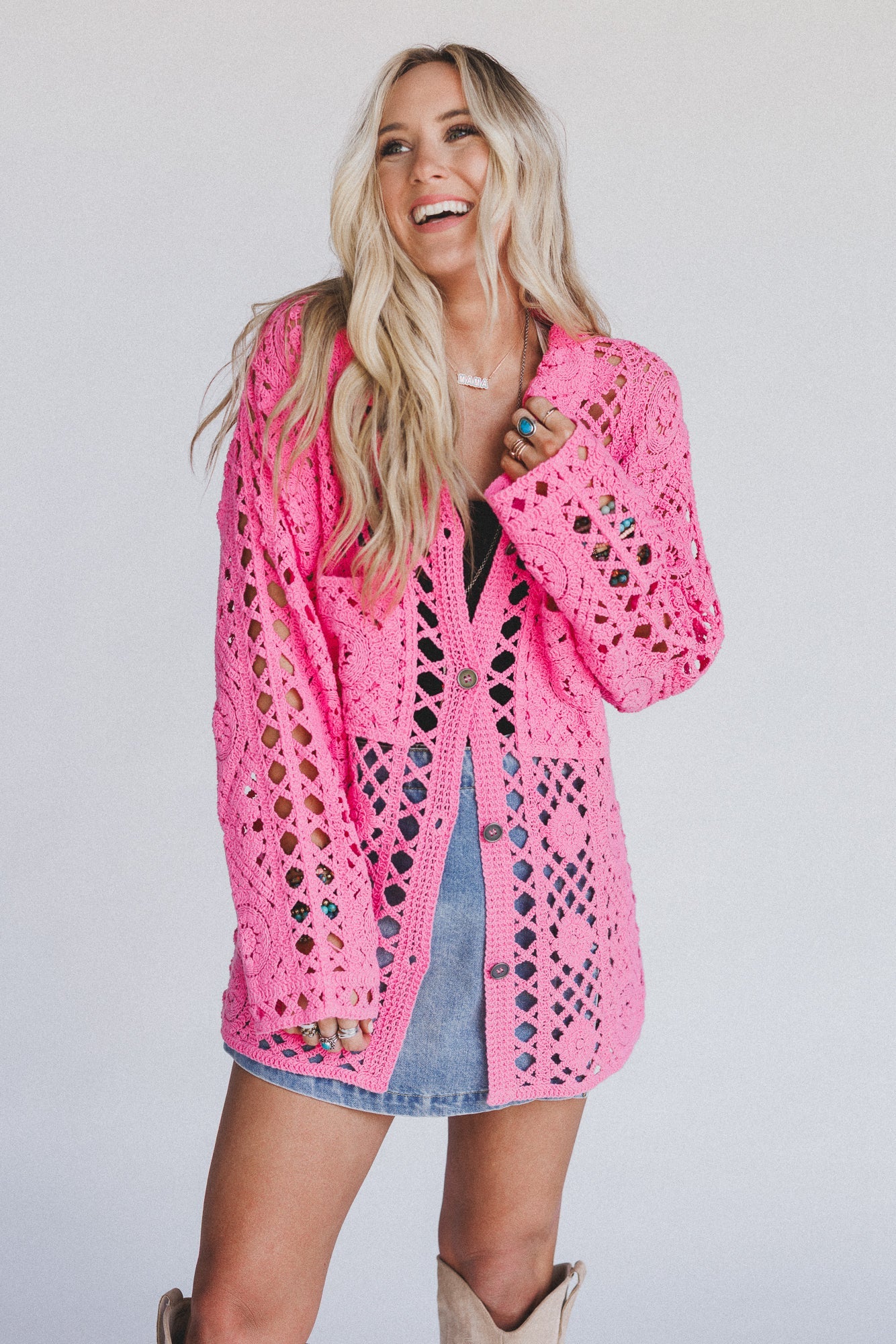 Marisela Crochet Button Down Top - Pink