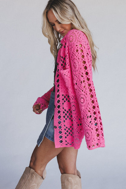 Marisela Crochet Button Down Top - Pink