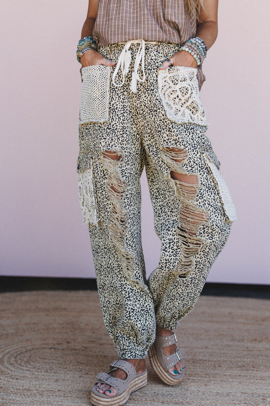 City Sky Distressed Pants - Leopard