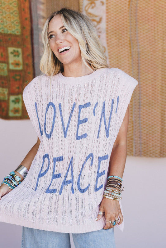 Love Peace Graphic Knit Top - Pink