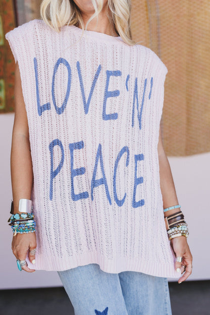 Love Peace Graphic Knit Top - Pink