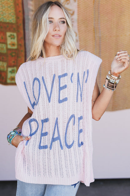 Love Peace Graphic Knit Top - Pink
