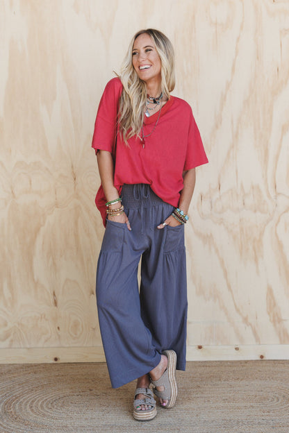 Solana Solid Wide Leg Pants - Ash